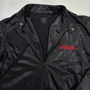 Vintage Adidas Suede Track Jacket Large Black Red‎ Trefoil Moto Snap Full Zip